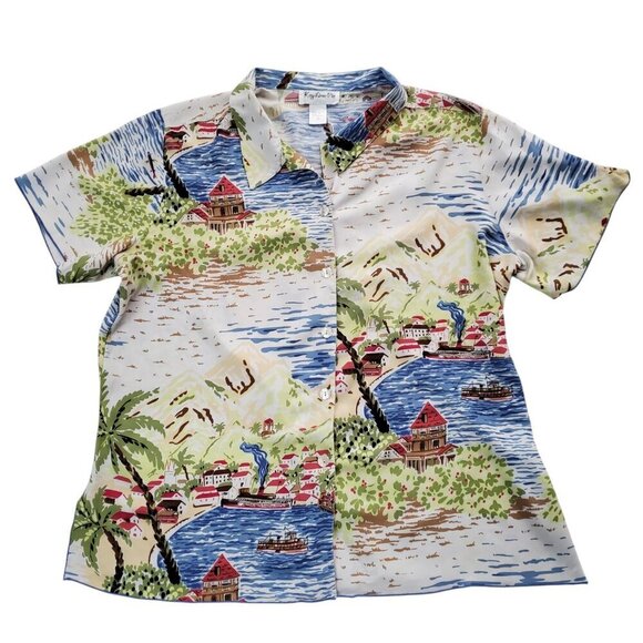 Key Lime Pie Vintage Hawaiian Shirt Tropical Print 100% Rayon Size 1X - Picture 4 of 14